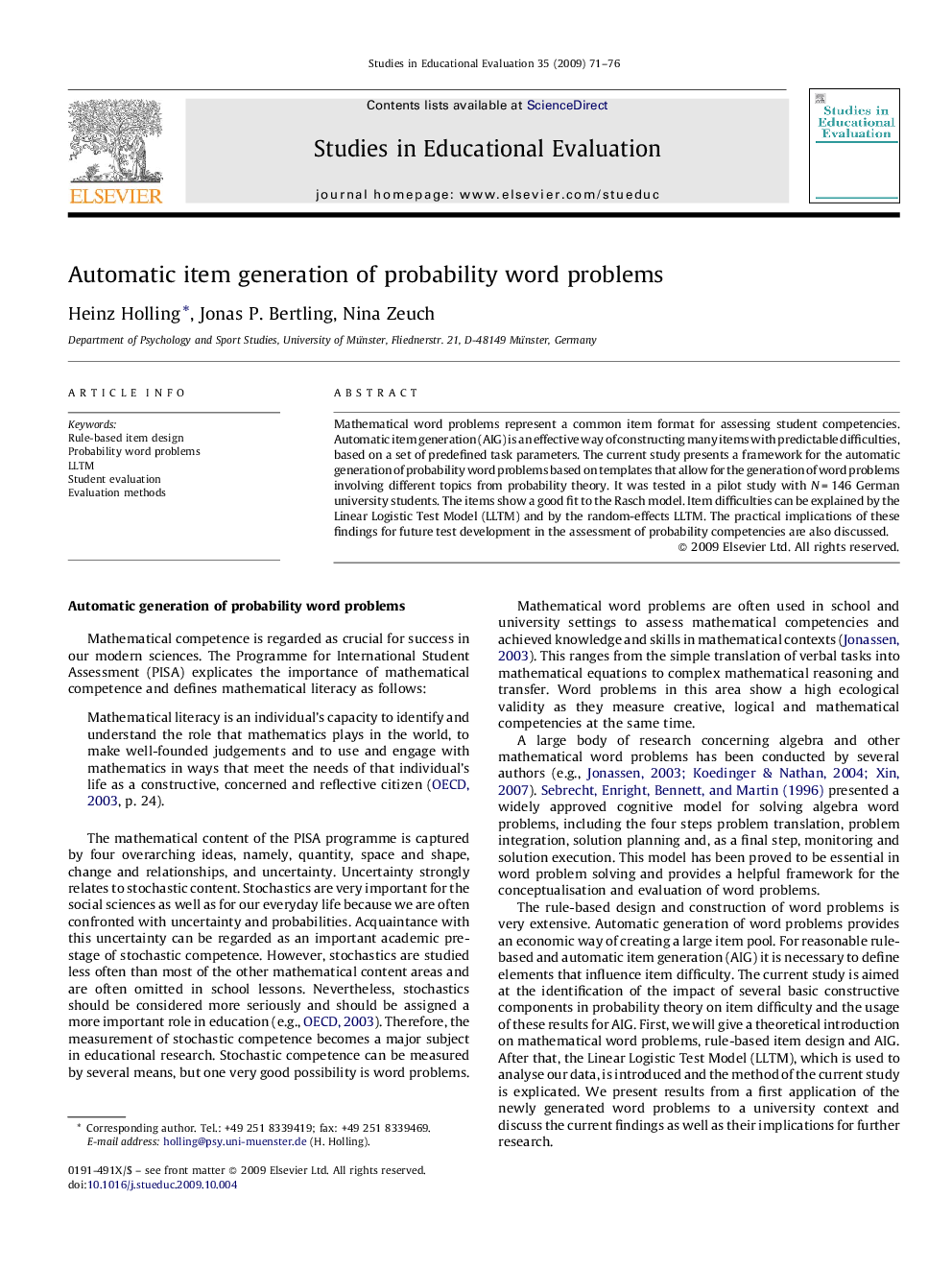 Automatic item generation of probability word problems