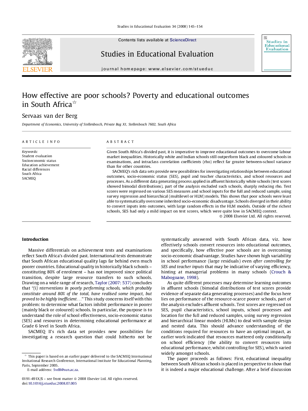 How effective are poor schools? Poverty and educational outcomes in South Africa 