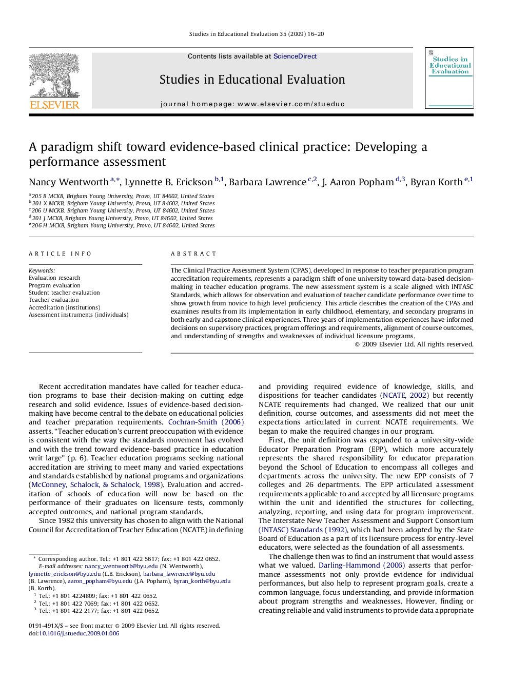 A paradigm shift toward evidence-based clinical practice: Developing a performance assessment