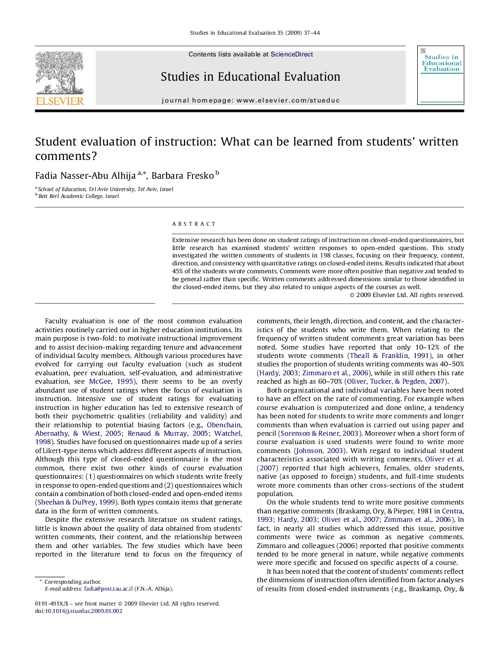 Student evaluation of instruction: What can be learned from students’ written comments?