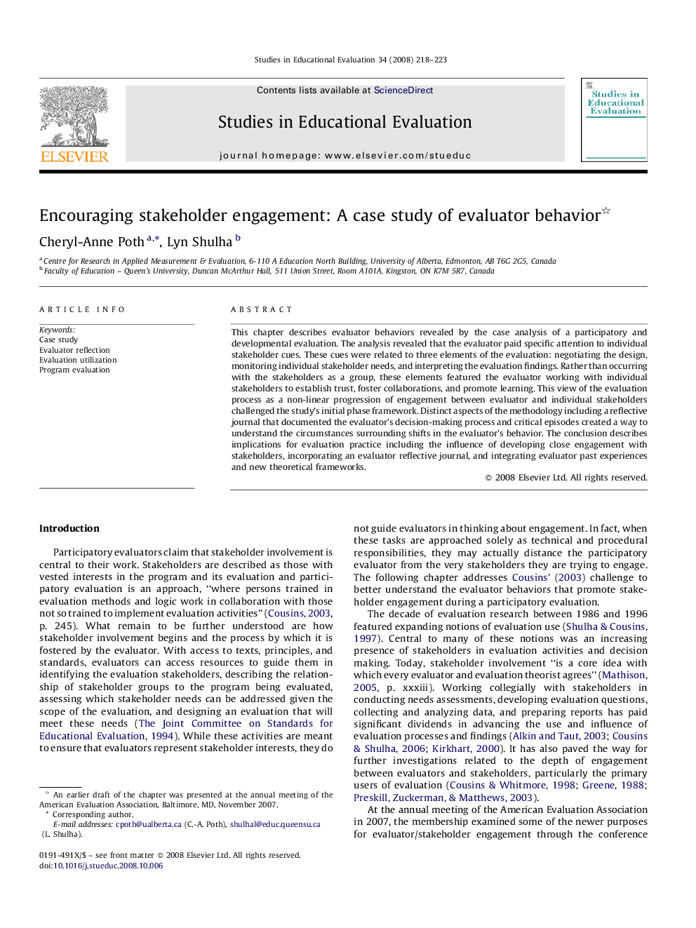 Encouraging stakeholder engagement: A case study of evaluator behavior 