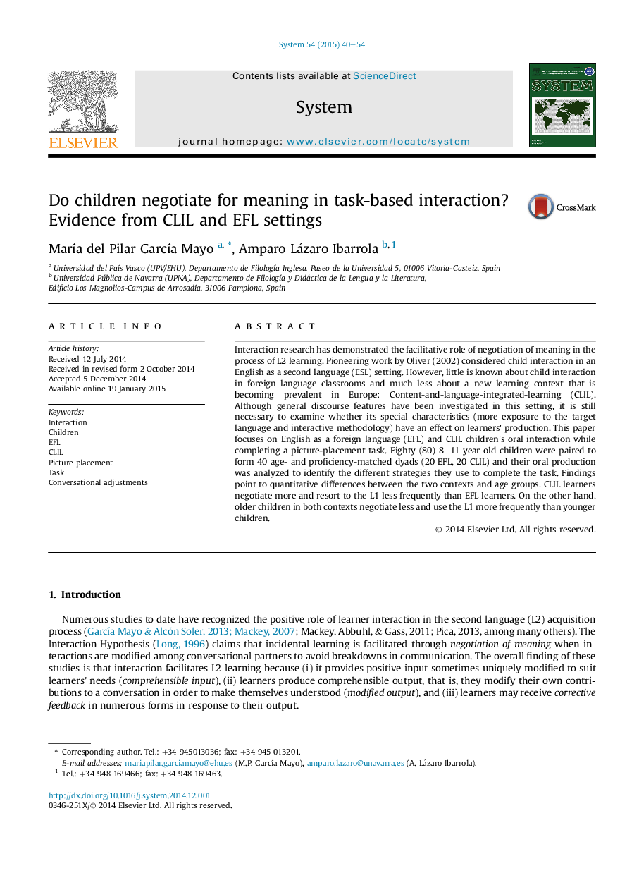 Do children negotiate for meaning in task-based interaction? Evidence from CLIL and EFL settings