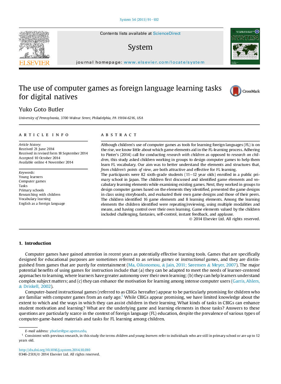 The use of computer games as foreign language learning tasks for digital natives