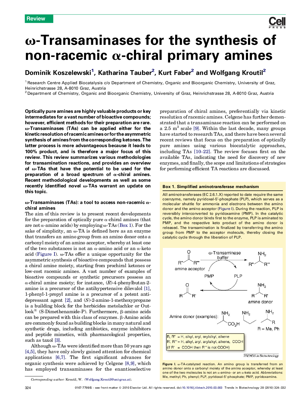 ω-Transaminases for the synthesis of non-racemic α-chiral primary amines