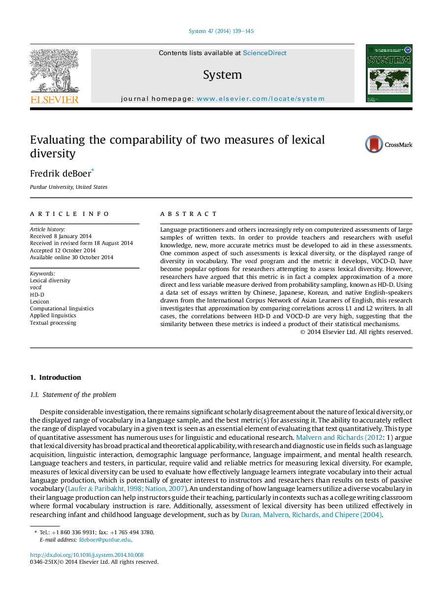 Evaluating the comparability of two measures of lexical diversity