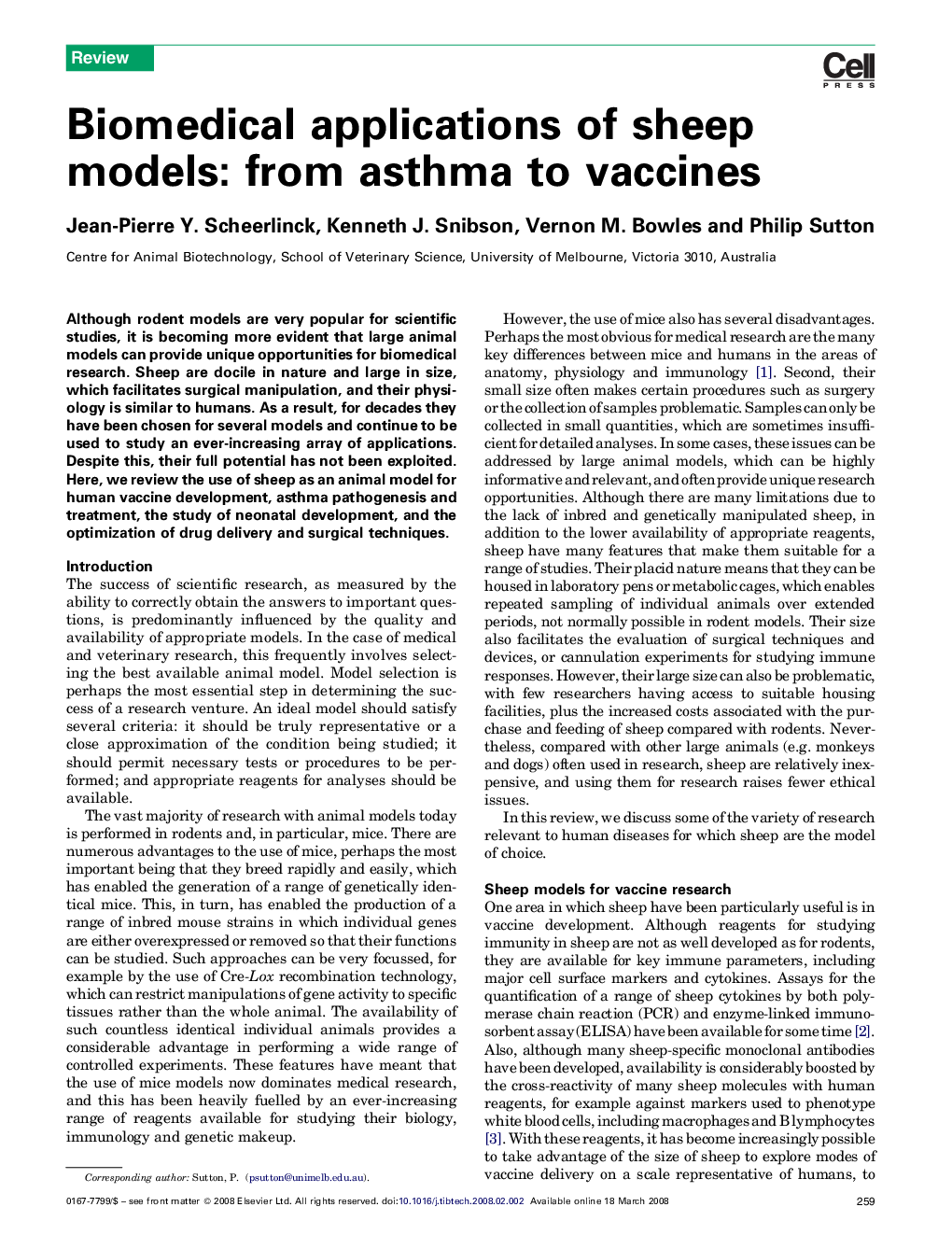 Biomedical applications of sheep models: from asthma to vaccines