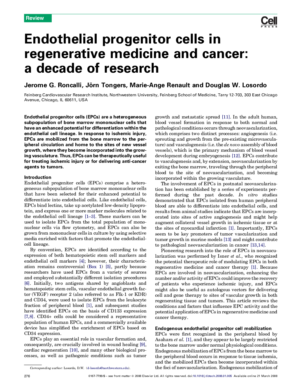 Endothelial progenitor cells in regenerative medicine and cancer: a decade of research