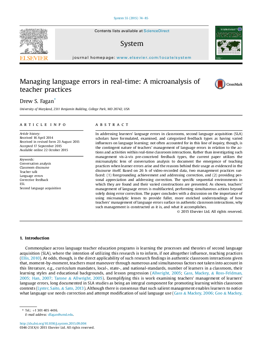 Managing language errors in real-time: A microanalysis of teacher practices