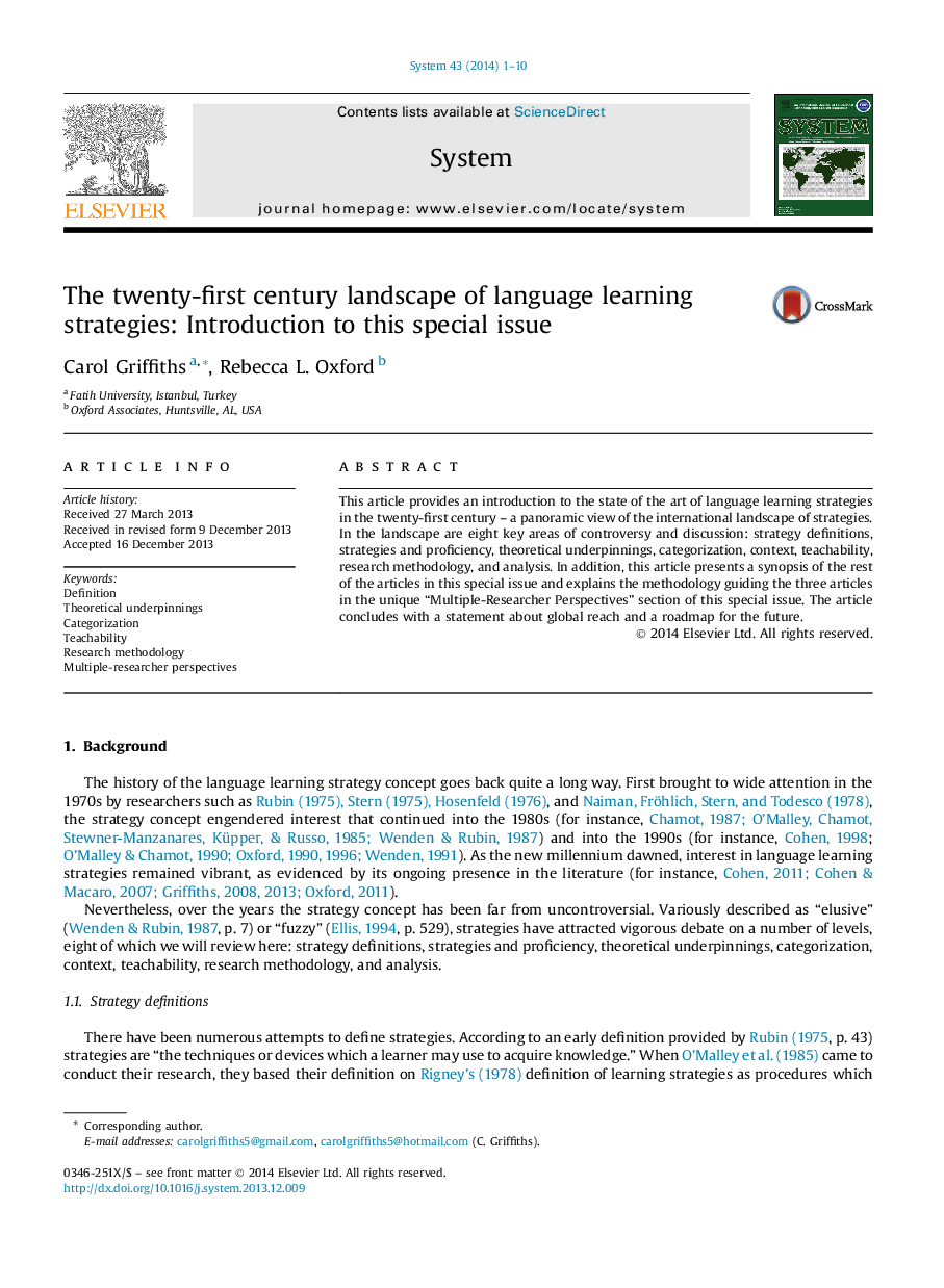 The twenty-first century landscape of language learning strategies: Introduction to this special issue