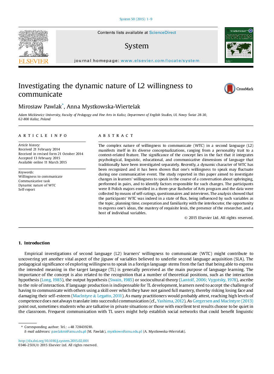 Investigating the dynamic nature of L2 willingness to communicate