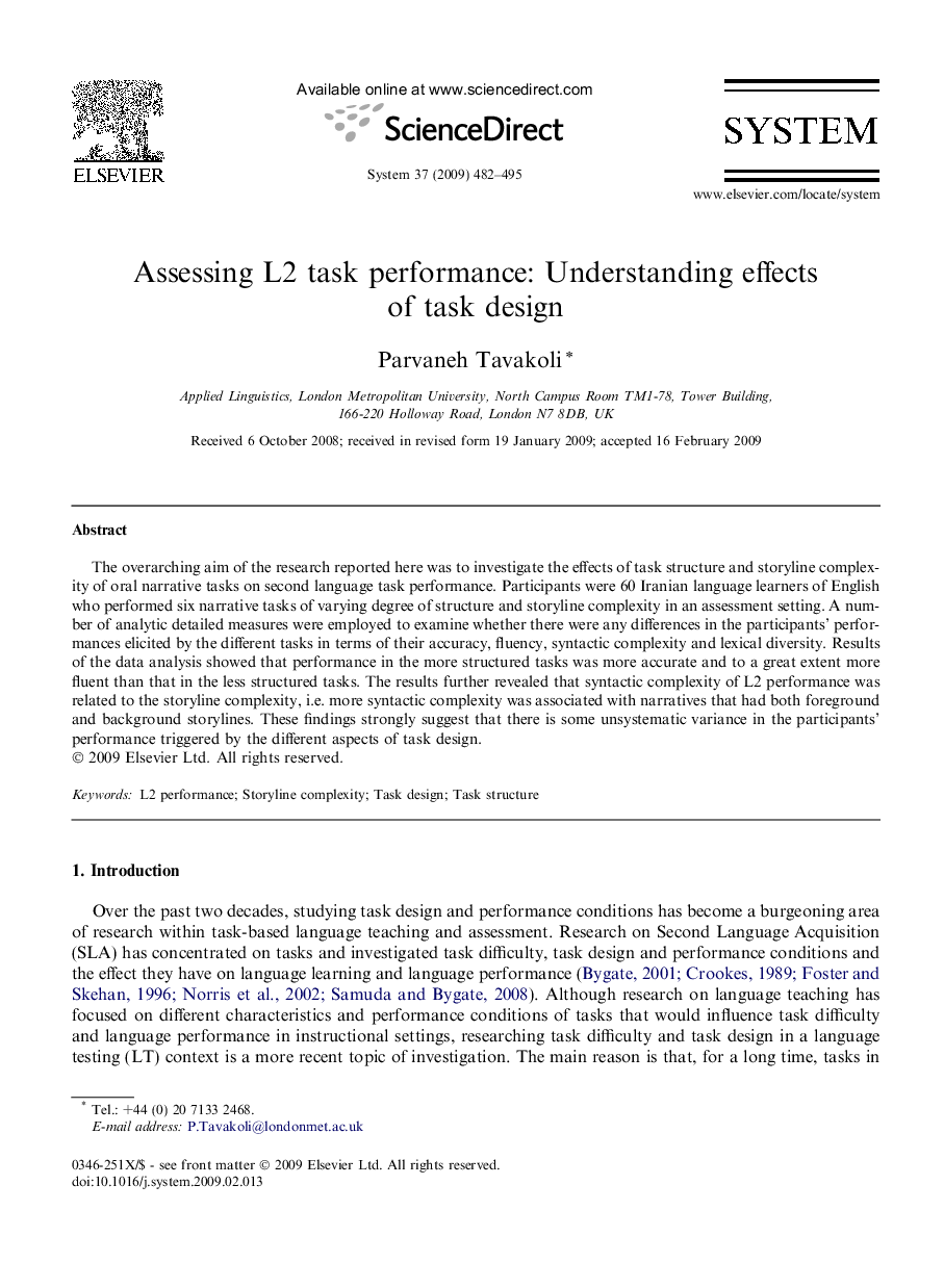 Assessing L2 task performance: Understanding effects of task design