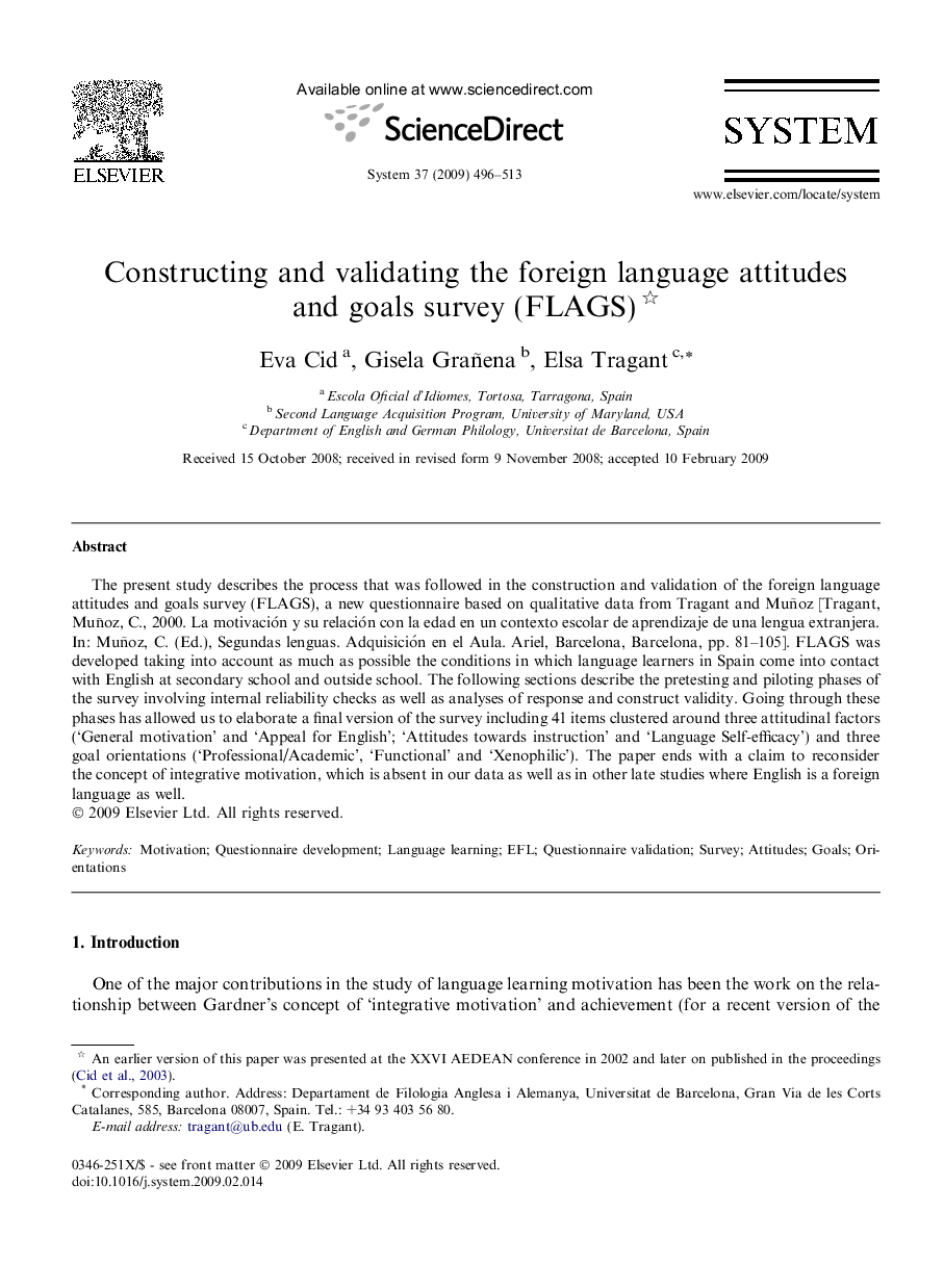 Constructing and validating the foreign language attitudes and goals survey (FLAGS) 