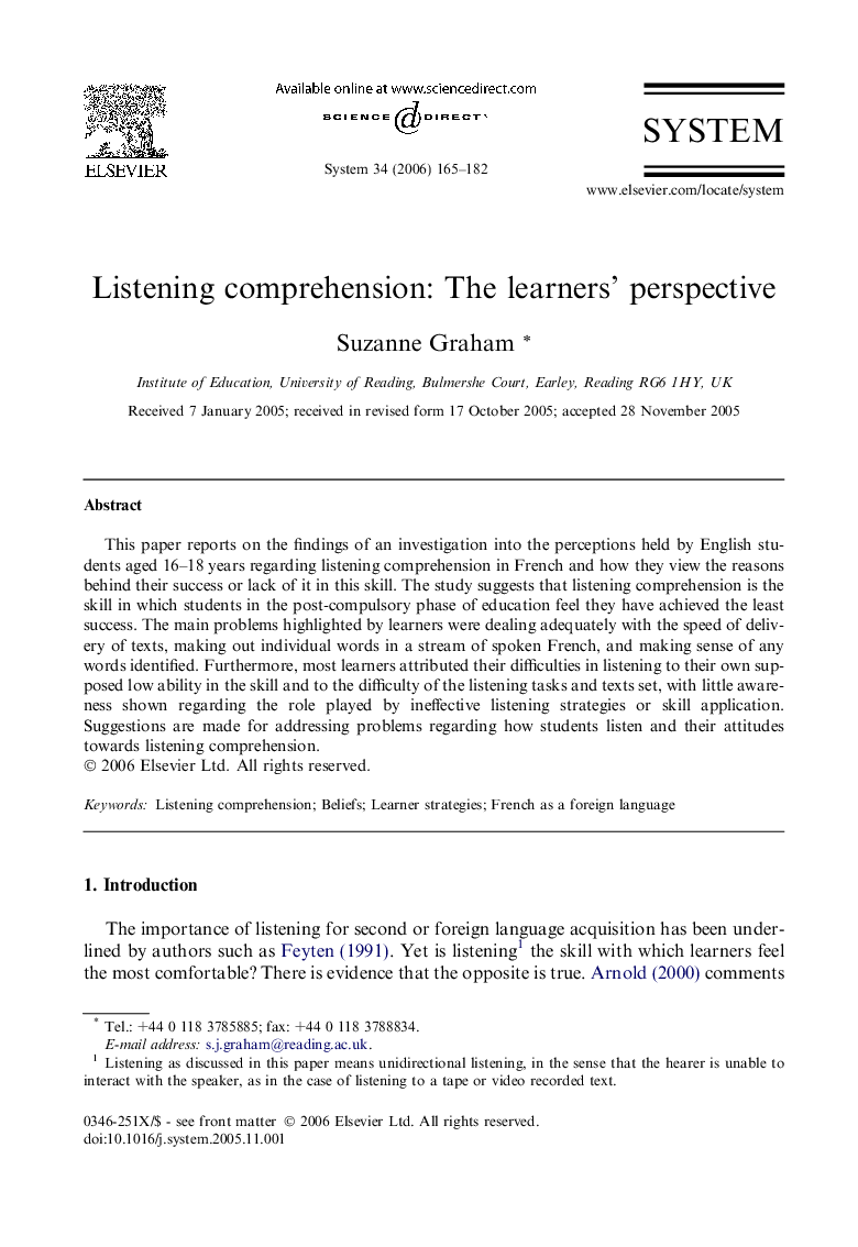 Listening comprehension: The learners’ perspective