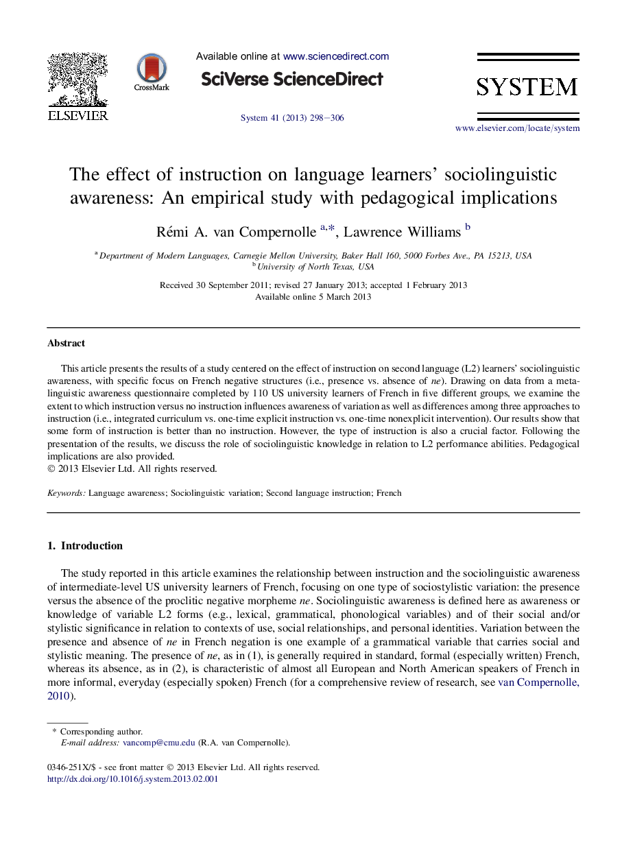 The effect of instruction on language learners' sociolinguistic awareness: An empirical study with pedagogical implications