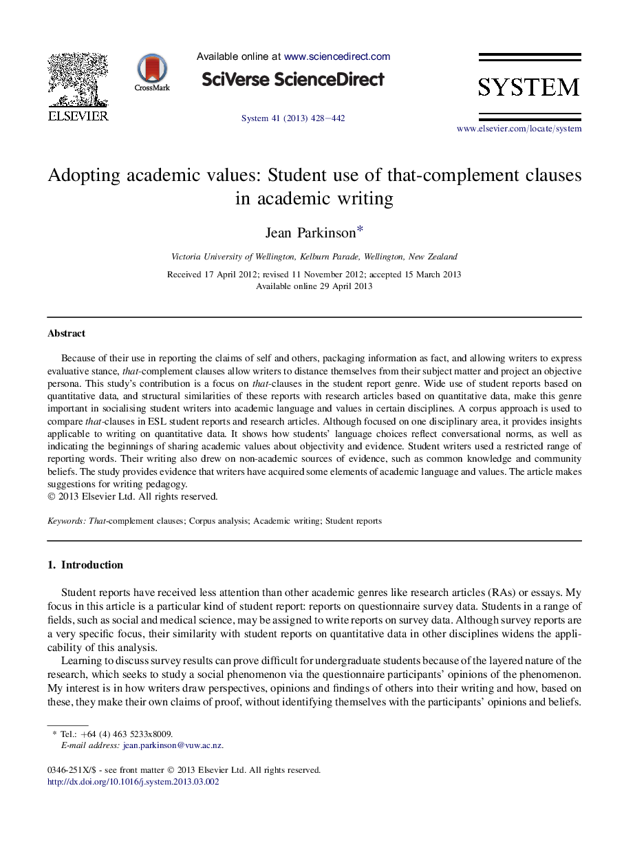 Adopting academic values: Student use of that-complement clauses in academic writing