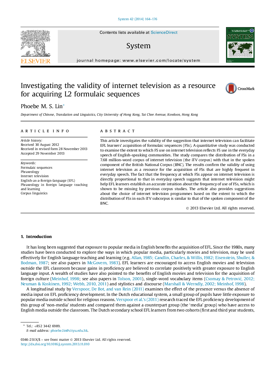 Investigating the validity of internet television as a resource for acquiring L2 formulaic sequences