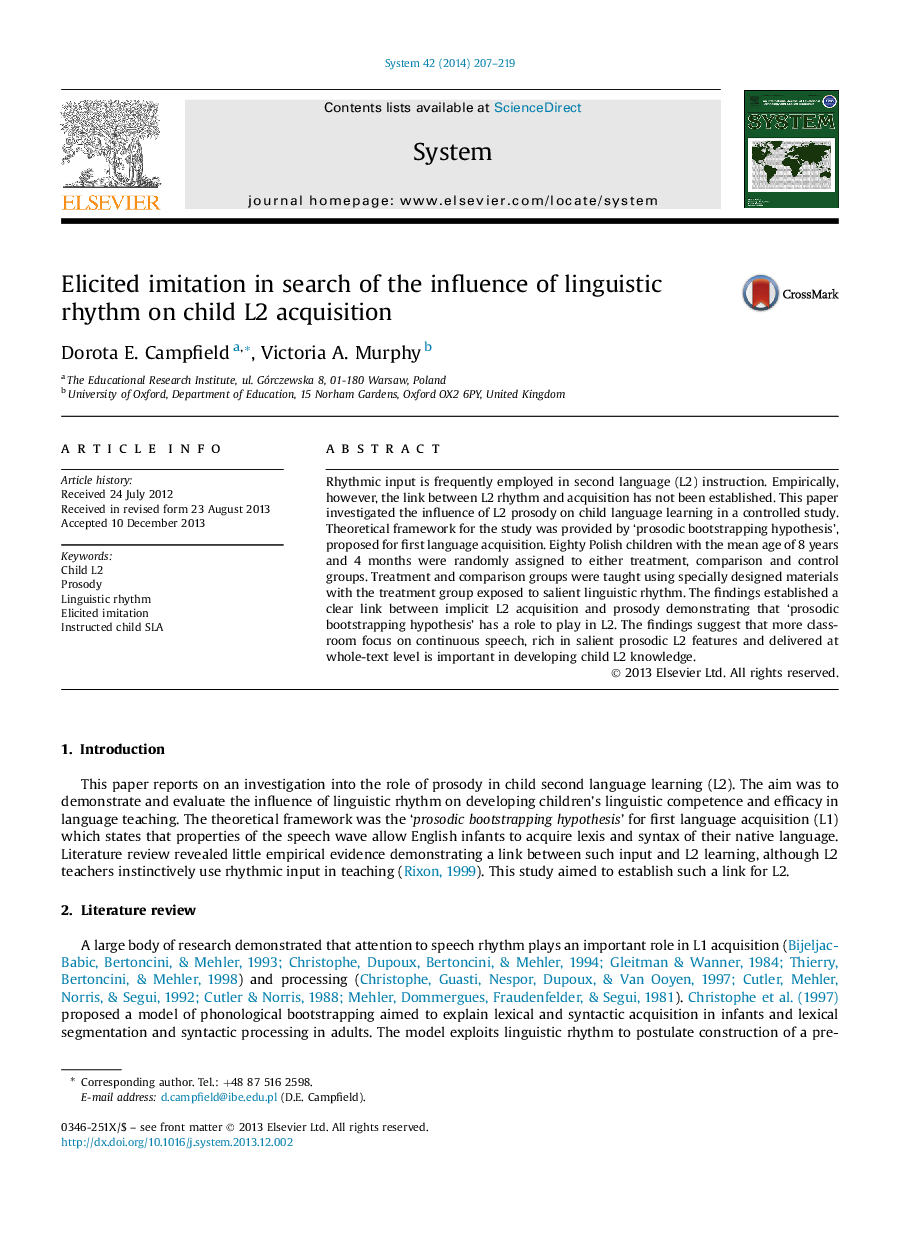 Elicited imitation in search of the influence of linguistic rhythm on child L2 acquisition