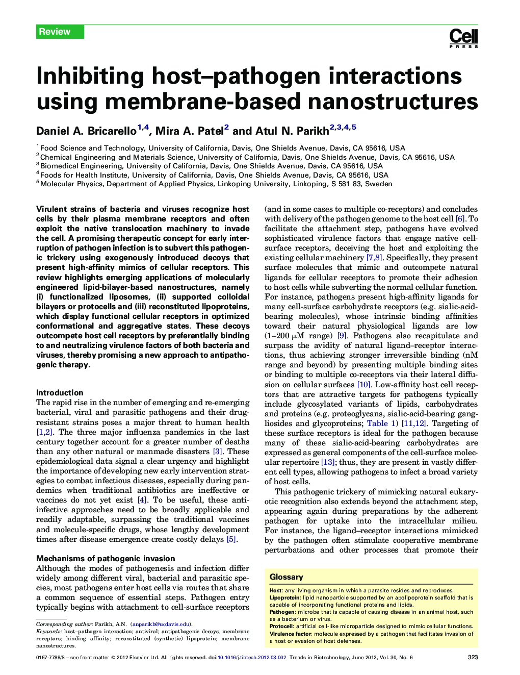 Inhibiting host–pathogen interactions using membrane-based nanostructures