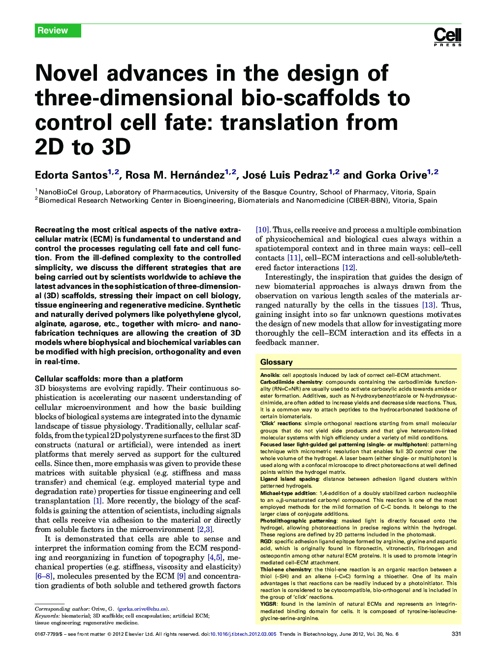 Novel advances in the design of three-dimensional bio-scaffolds to control cell fate: translation from 2D to 3D