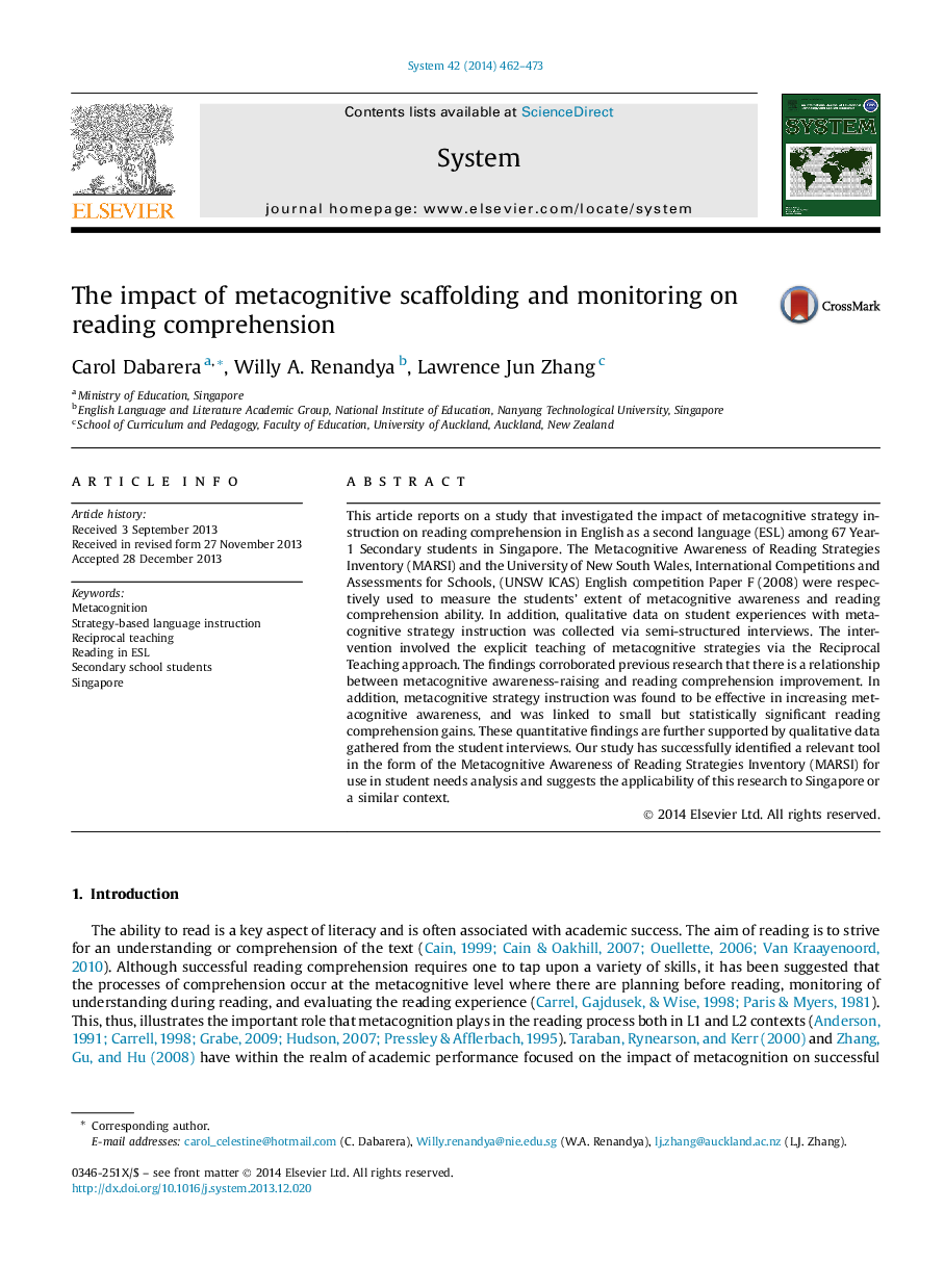 The impact of metacognitive scaffolding and monitoring on reading comprehension