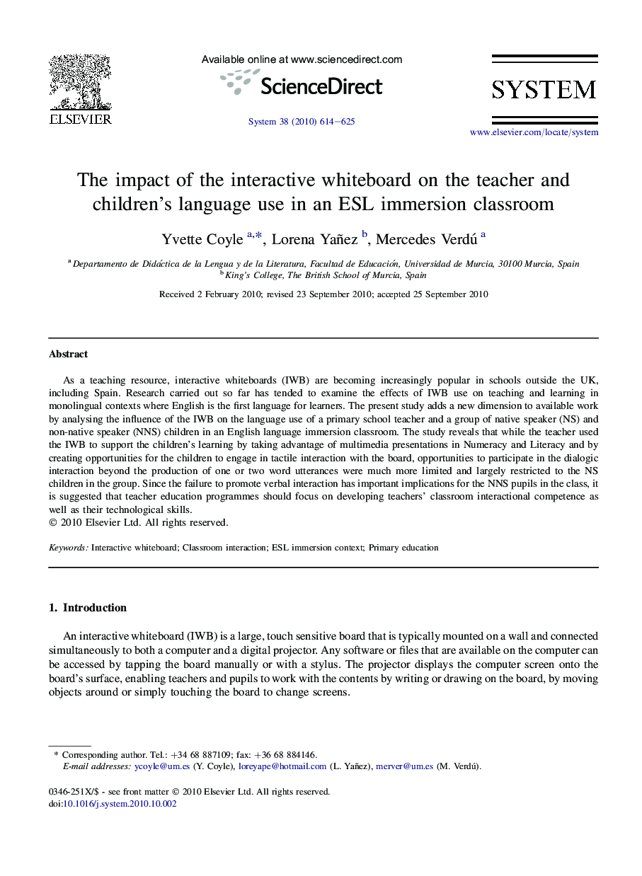 The impact of the interactive whiteboard on the teacher and children’s language use in an ESL immersion classroom