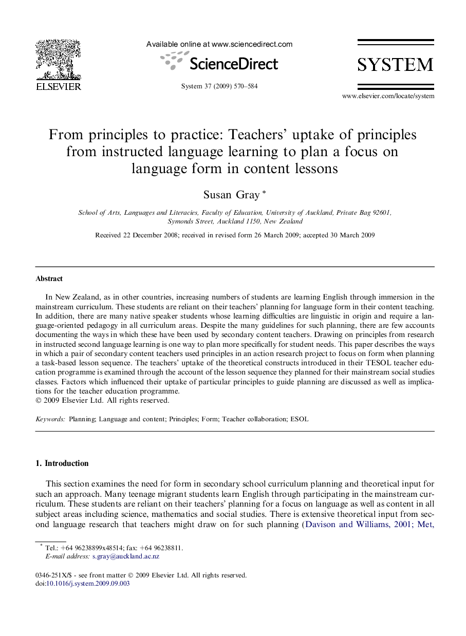 From principles to practice: Teachers’ uptake of principles from instructed language learning to plan a focus on language form in content lessons