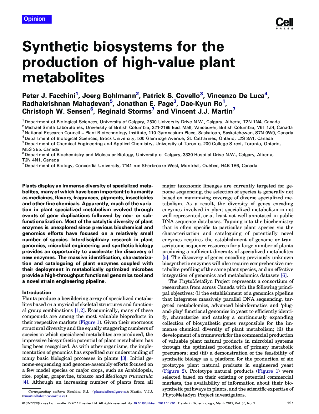 Synthetic biosystems for the production of high-value plant metabolites
