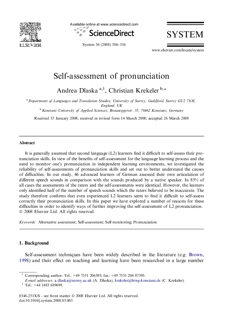 Self-assessment of pronunciation