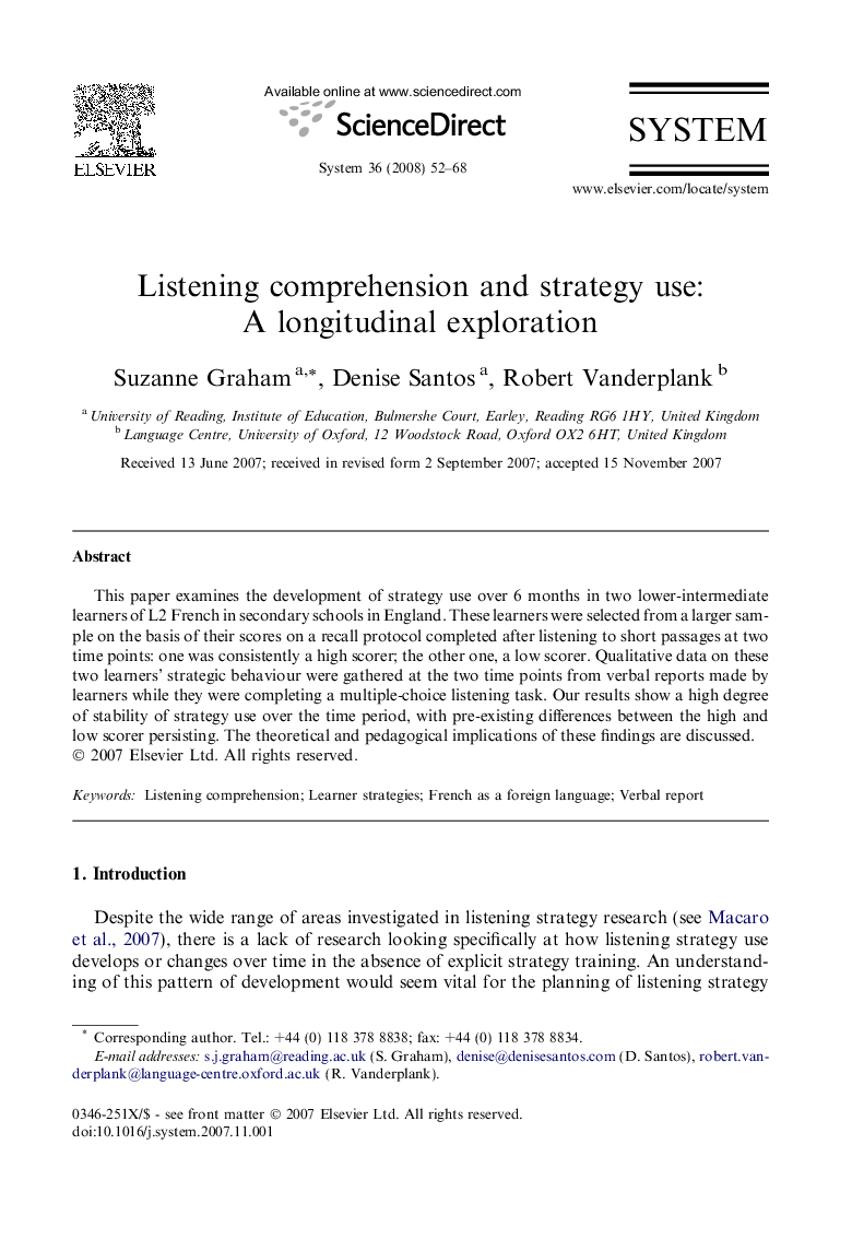 Listening comprehension and strategy use: A longitudinal exploration