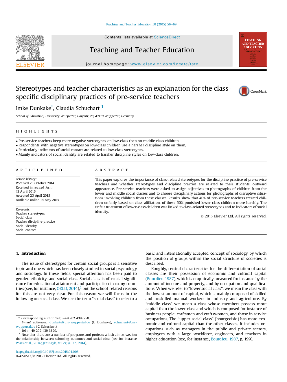 Stereotypes and teacher characteristics as an explanation for the class-specific disciplinary practices of pre-service teachers