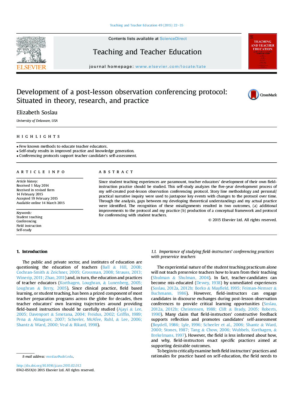 Development of a post-lesson observation conferencing protocol: Situated in theory, research, and practice