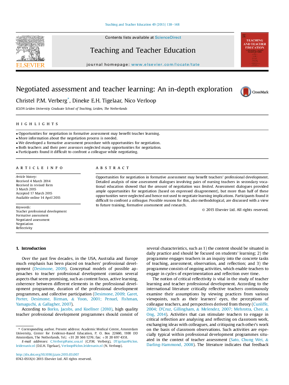 Negotiated assessment and teacher learning: An in-depth exploration