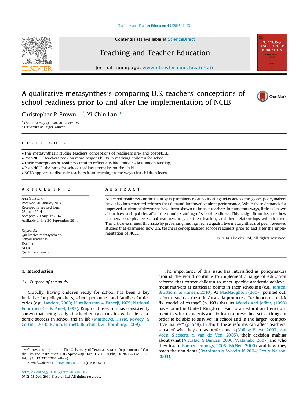 A qualitative metasynthesis comparing U.S. teachers' conceptions of school readiness prior to and after the implementation of NCLB