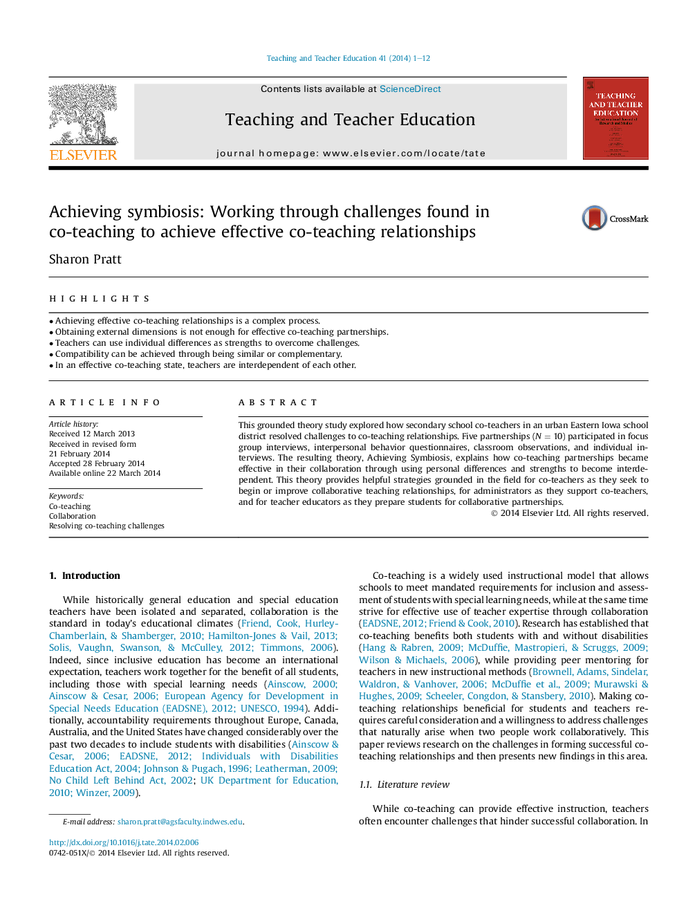 Achieving symbiosis: Working through challenges found in co-teaching to achieve effective co-teaching relationships