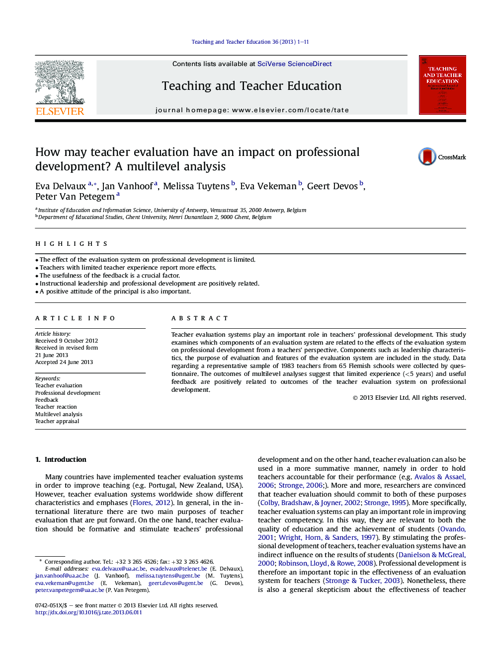 How may teacher evaluation have an impact on professional development? A multilevel analysis