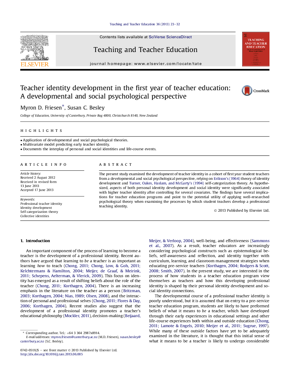 عکس صفحه اول مقاله: Teacher identity development in the first year of teacher education: A developmental and social psychological perspective Teacher identity development in the first year of teacher education: A developmental and social psychological perspective
