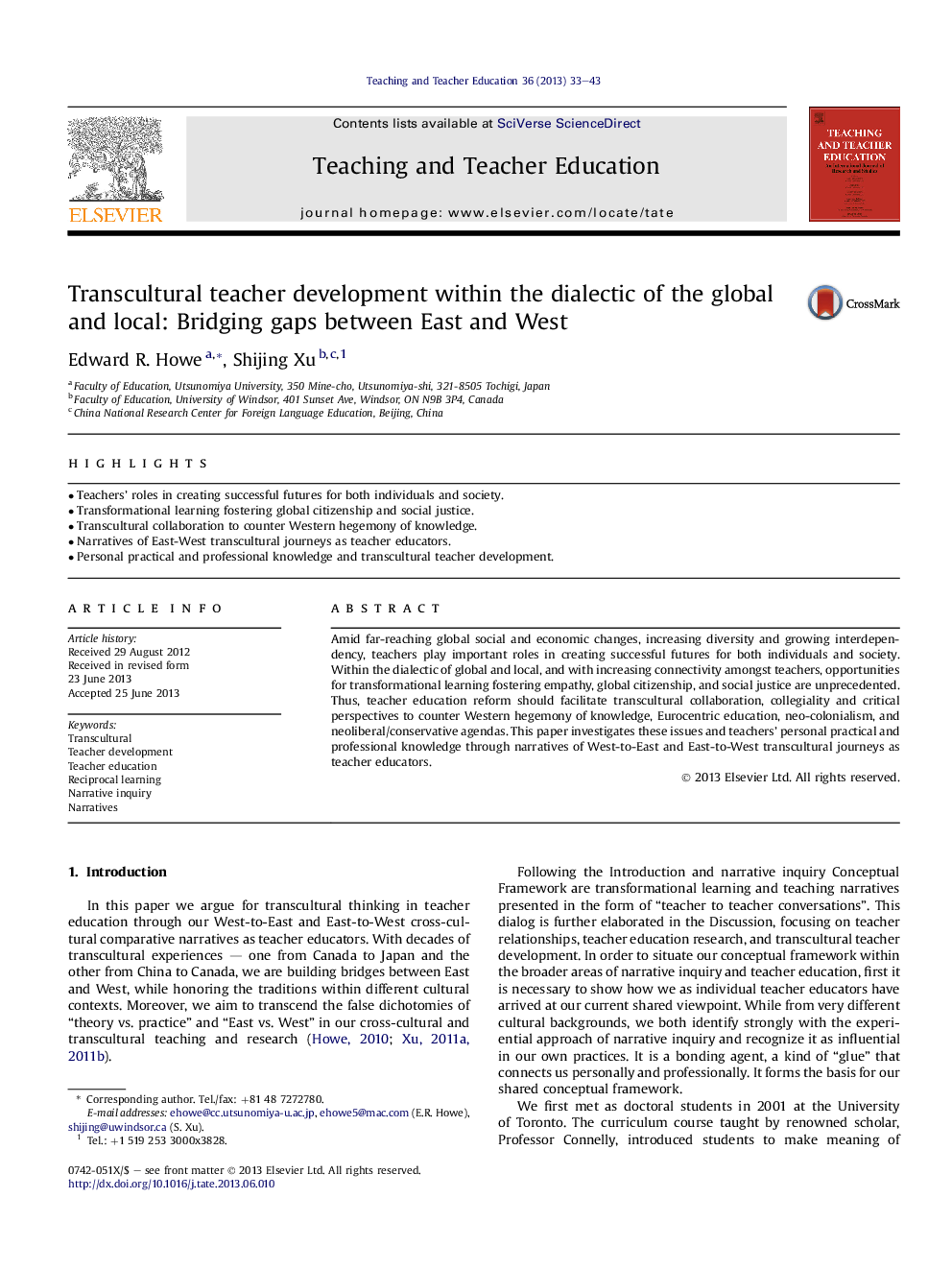 Transcultural teacher development within the dialectic of the global and local: Bridging gaps between East and West