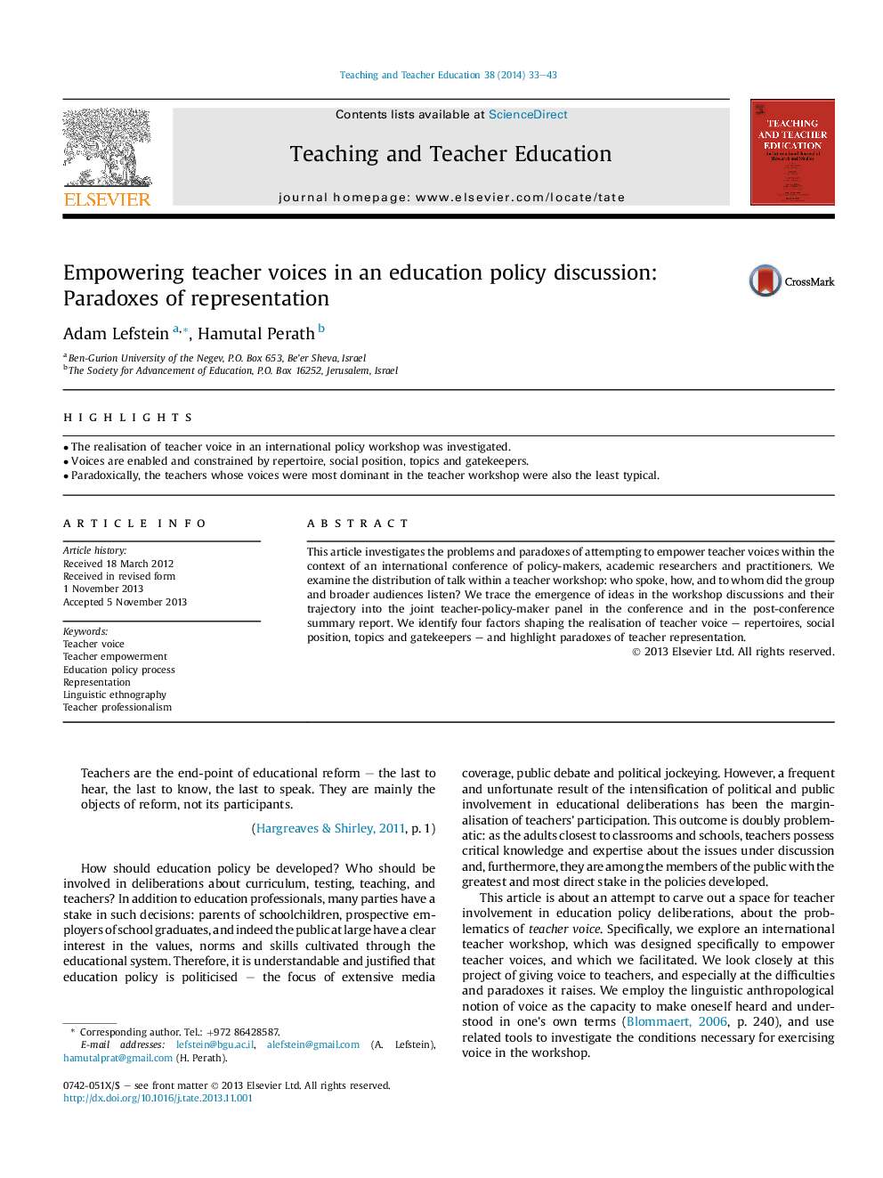 Empowering teacher voices in an education policy discussion: Paradoxes of representation