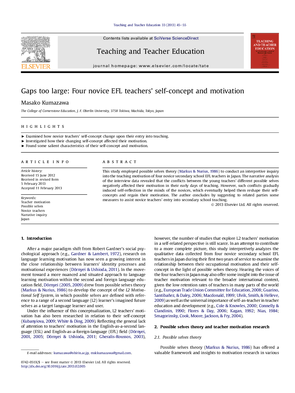 Gaps too large: Four novice EFL teachers' self-concept and motivation