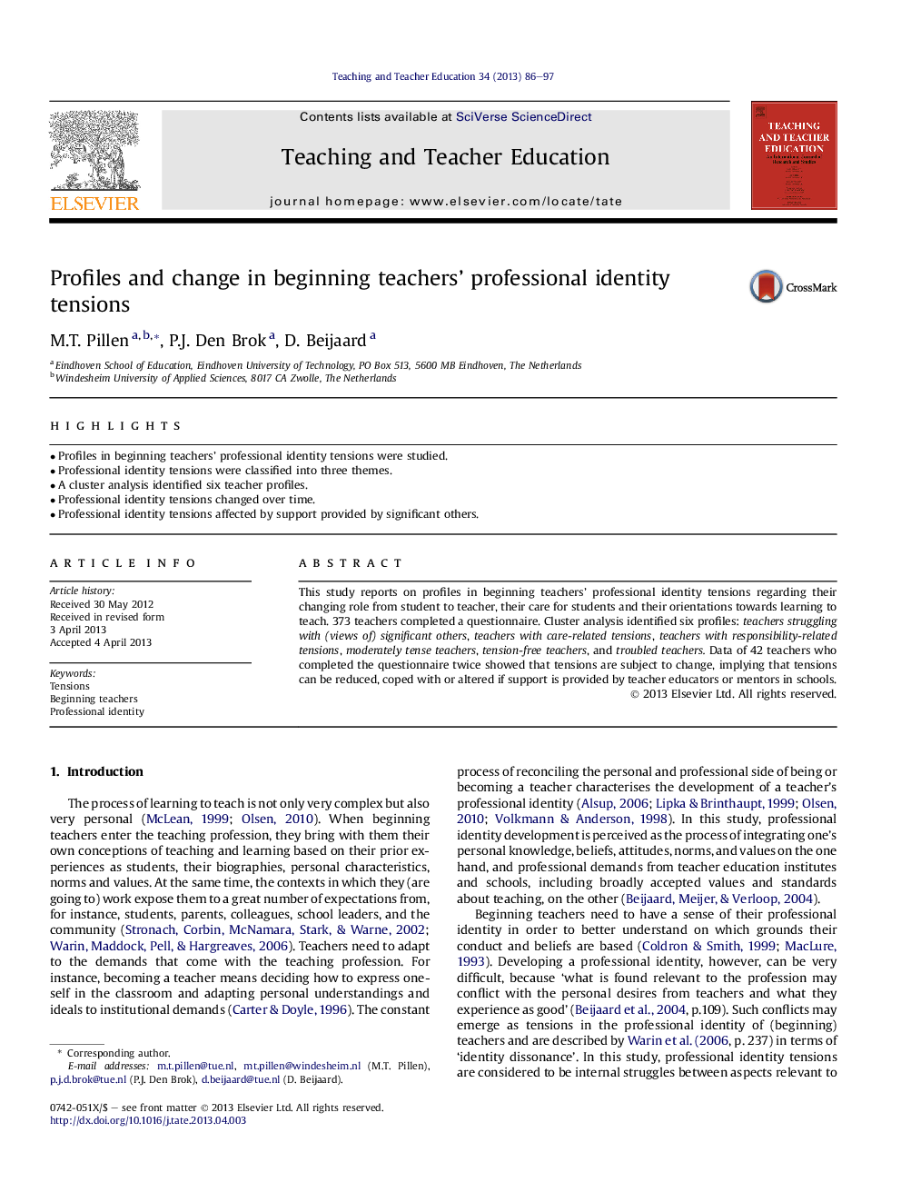 Profiles and change in beginning teachers' professional identity tensions