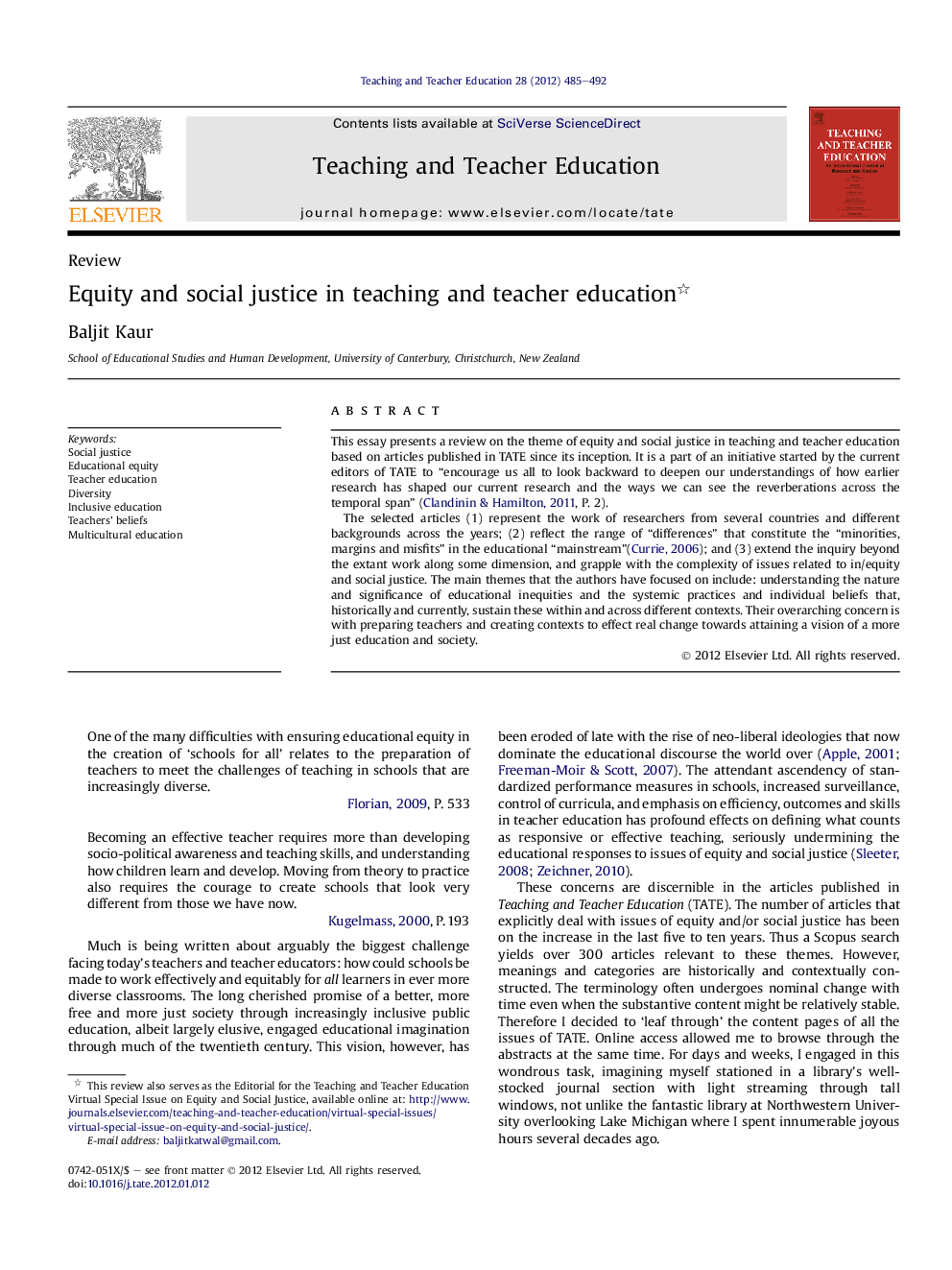 Equity and social justice in teaching and teacher education 