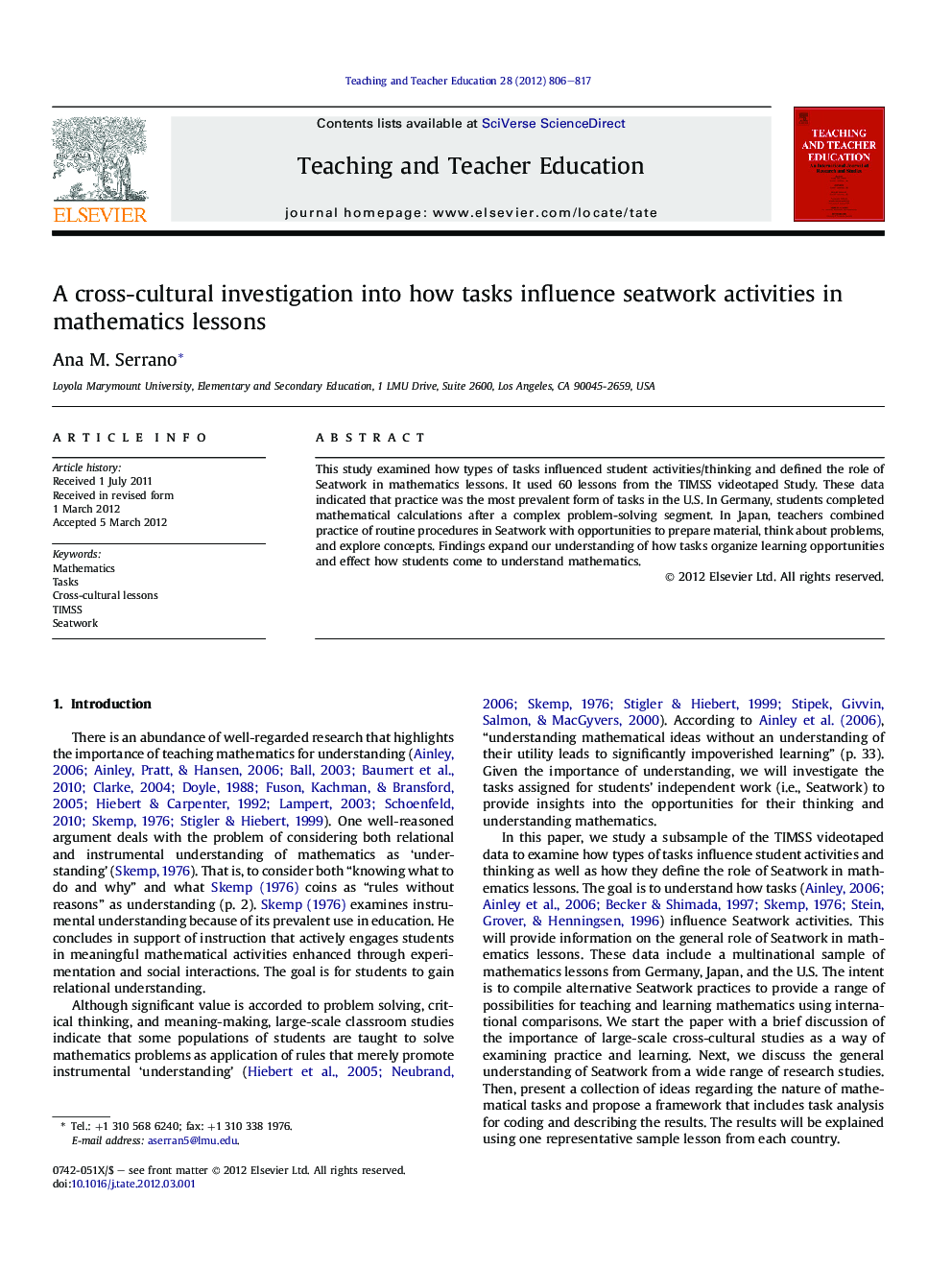 A cross-cultural investigation into how tasks influence seatwork activities in mathematics lessons