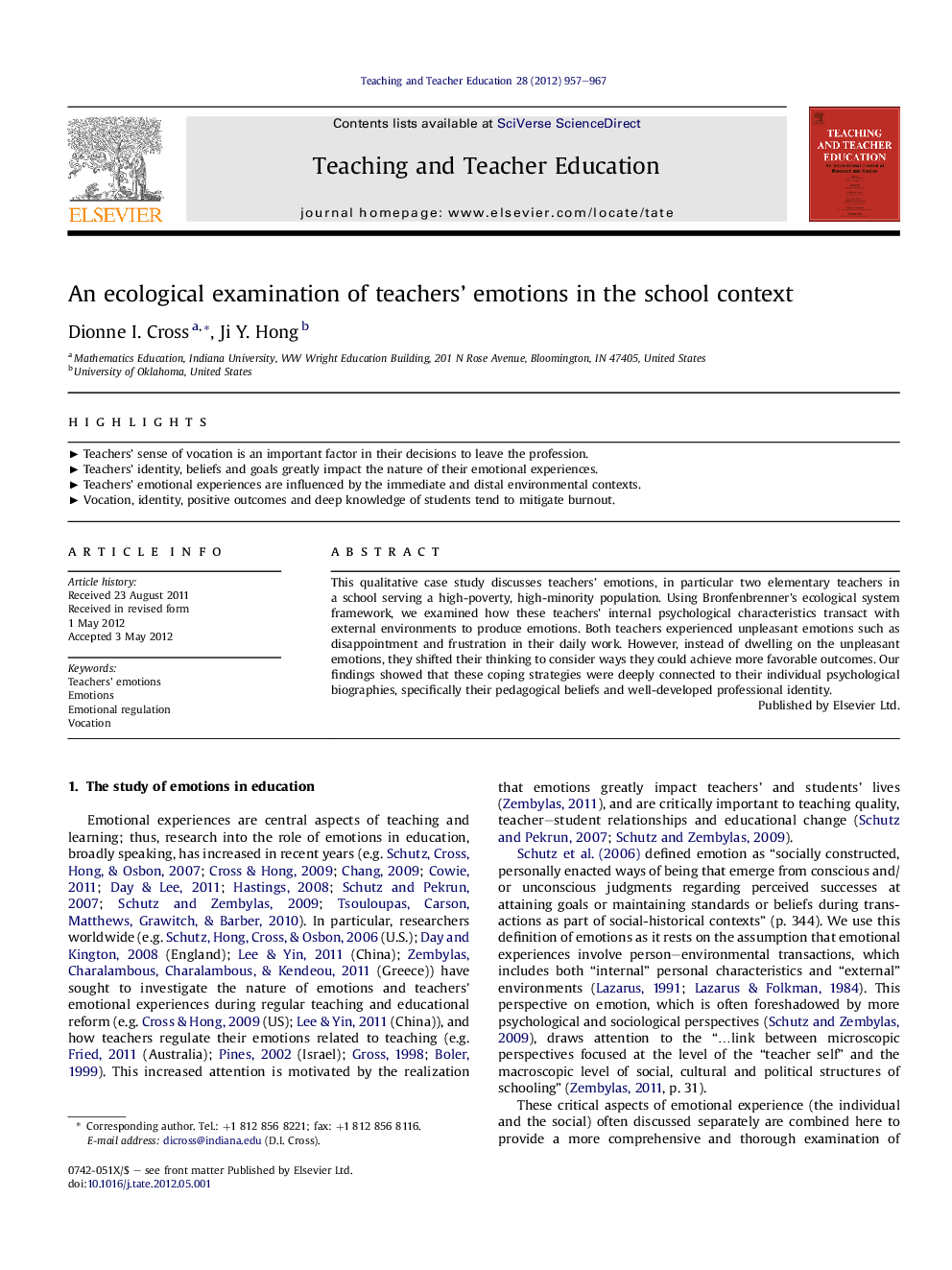 عکس صفحه اول مقاله: An ecological examination of teachers' emotions in the school context An ecological examination of teachers' emotions in the school context