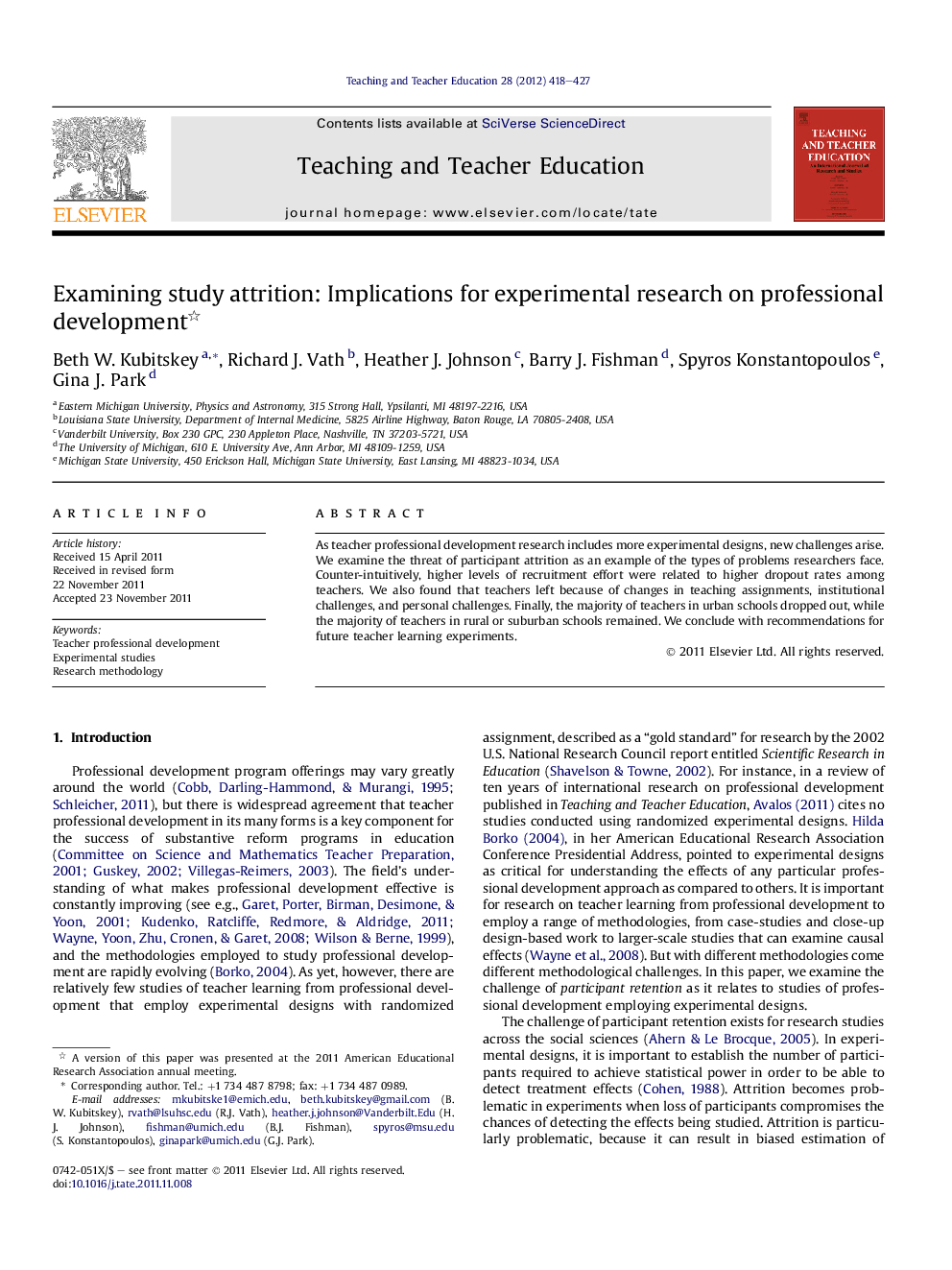 Examining study attrition: Implications for experimental research on professional development 