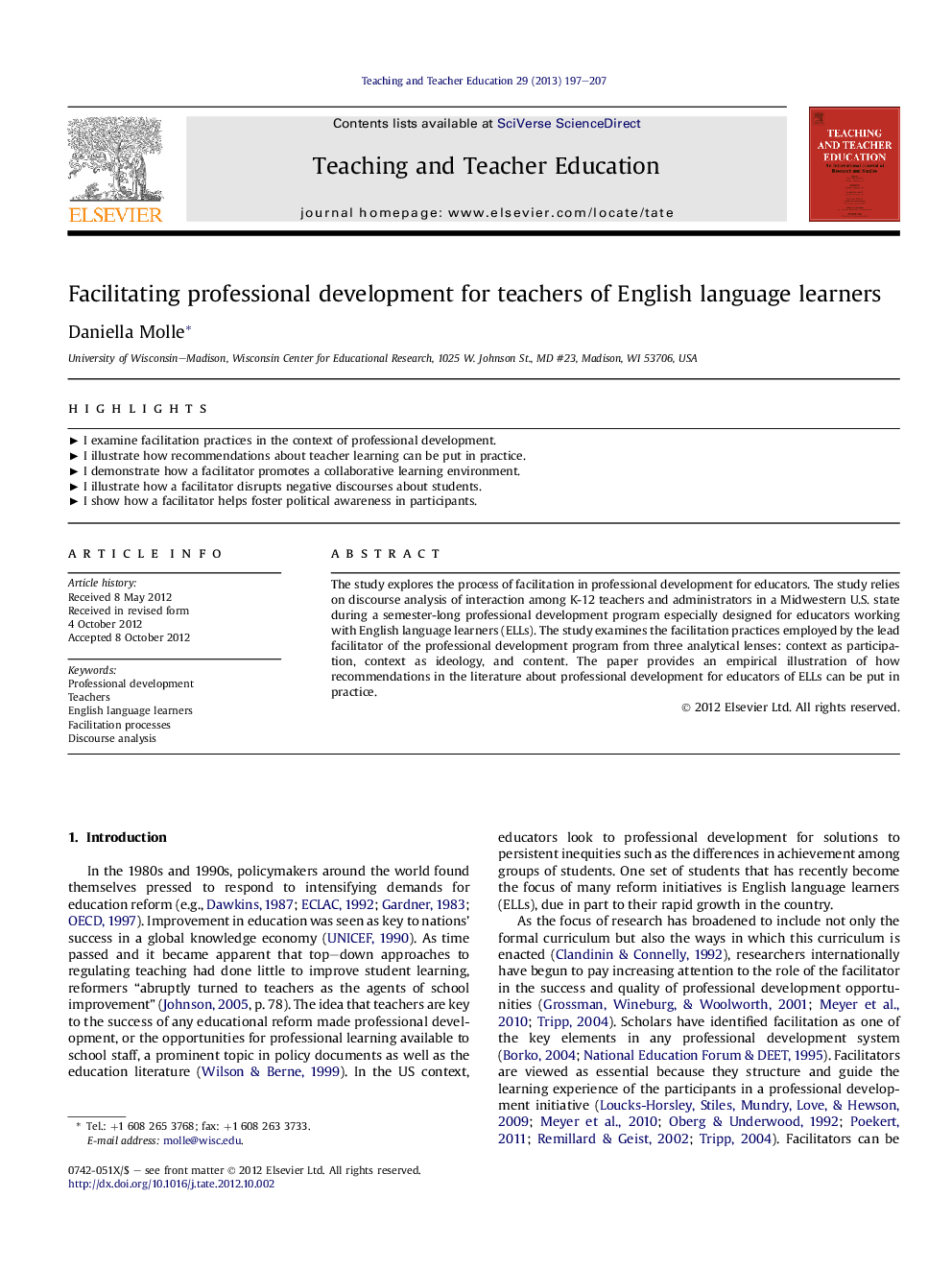 Facilitating professional development for teachers of English language learners