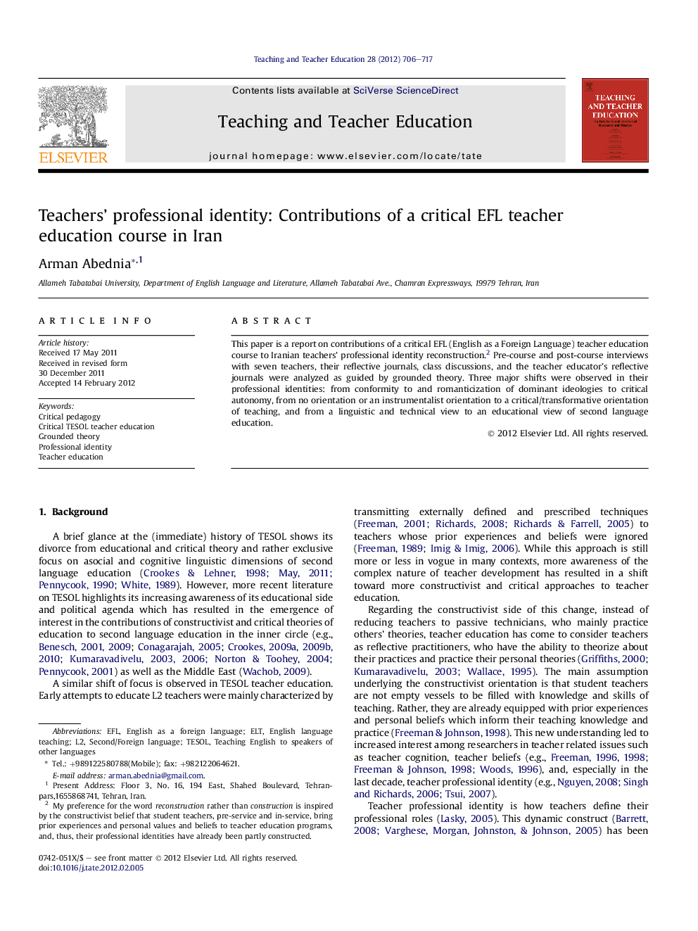 Teachers’ professional identity: Contributions of a critical EFL teacher education course in Iran