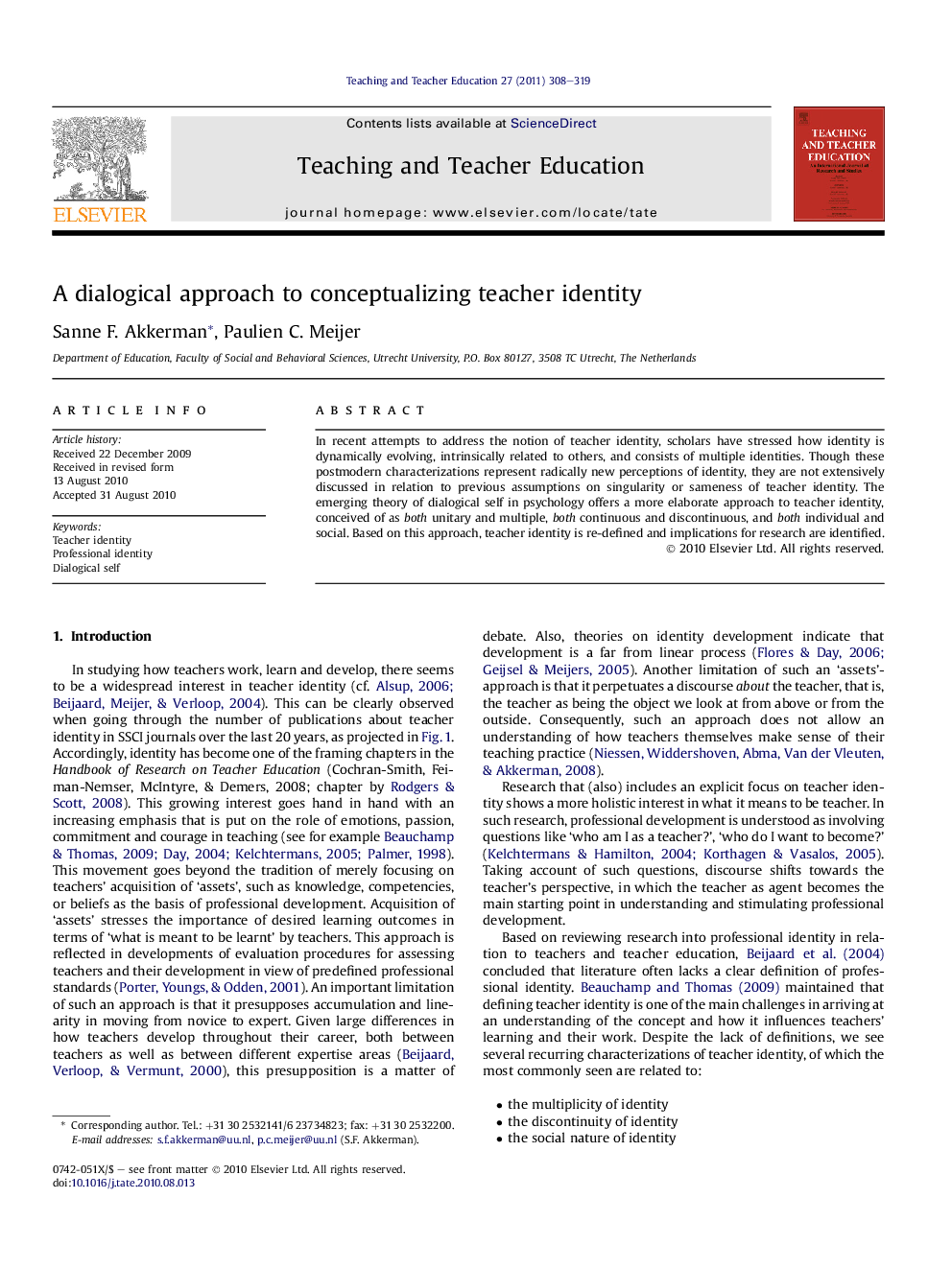 A dialogical approach to conceptualizing teacher identity