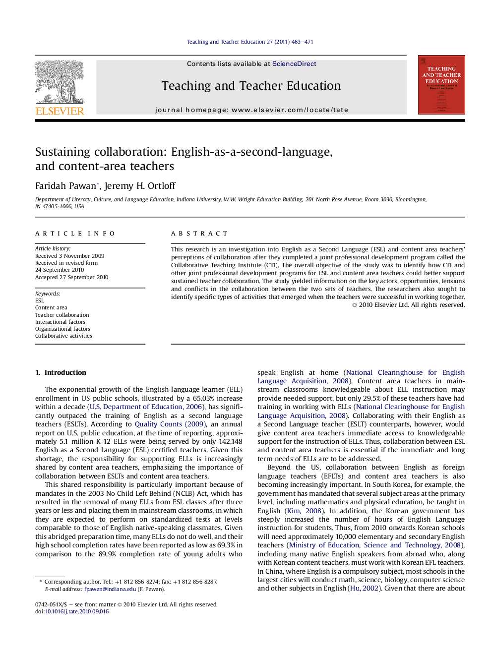 Sustaining collaboration: English-as-a-second-language, and content-area teachers