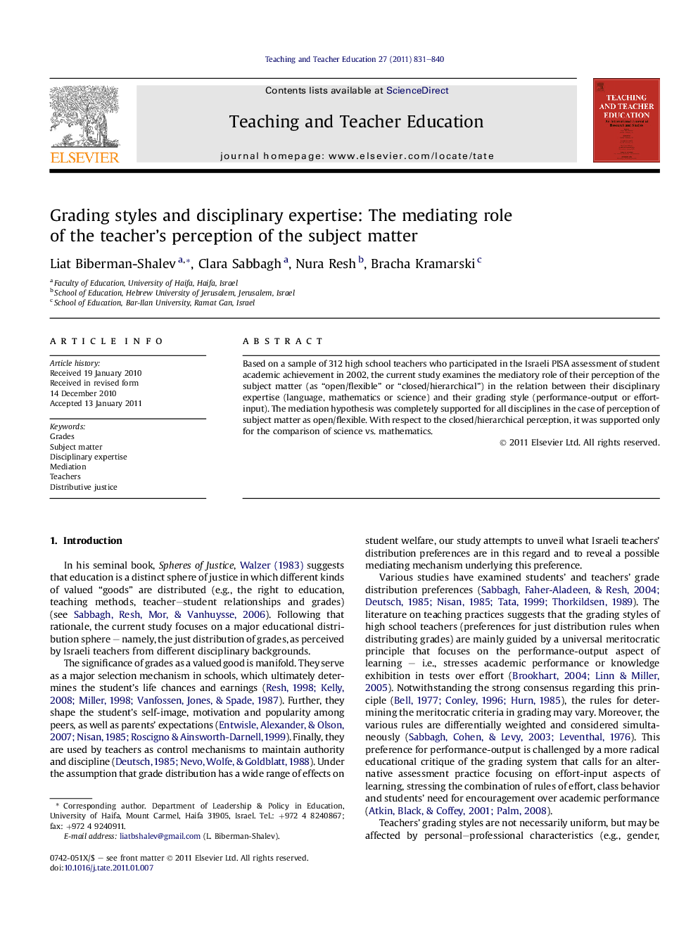 Grading styles and disciplinary expertise: The mediating role of the teacher’s perception of the subject matter