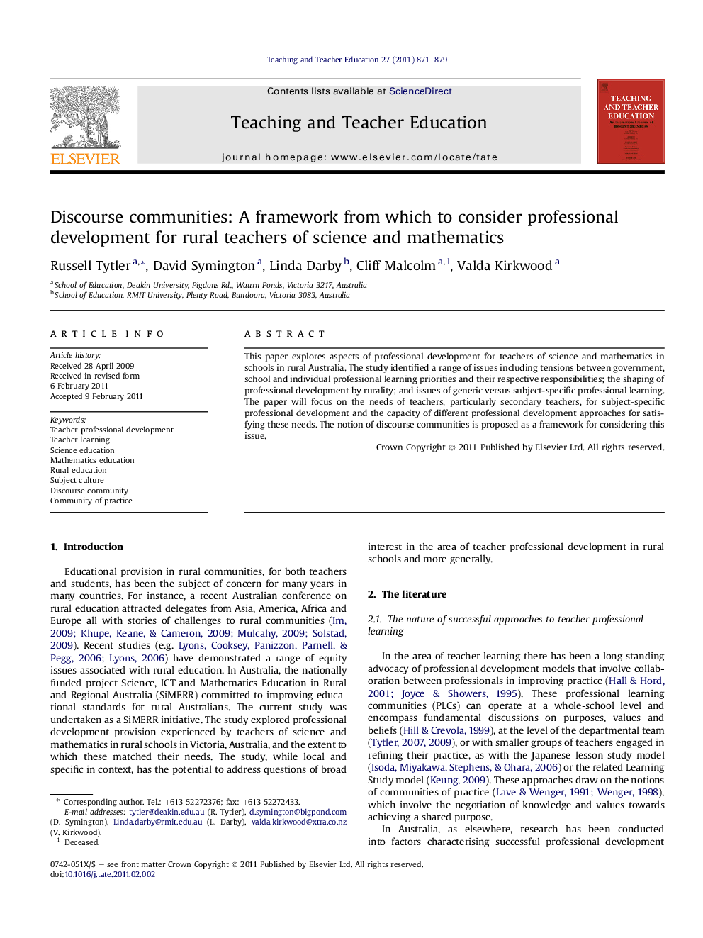 Discourse communities: A framework from which to consider professional development for rural teachers of science and mathematics